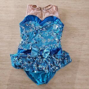 A wish come true large child blue sequin dance costume EUC